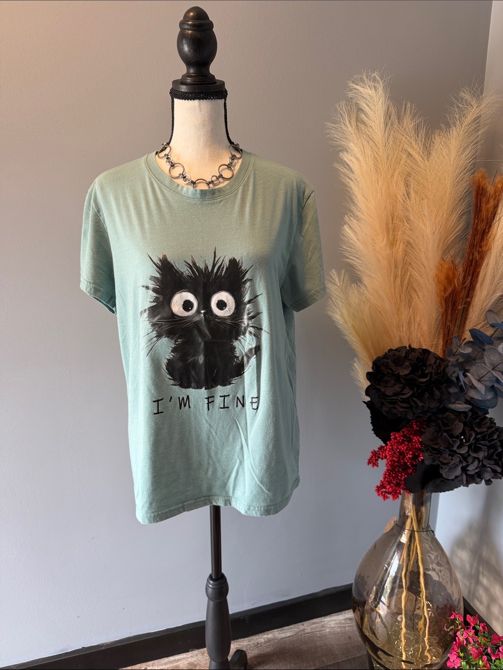 SHEIN Mint Green Short Sleeve Tee with Black Graphic